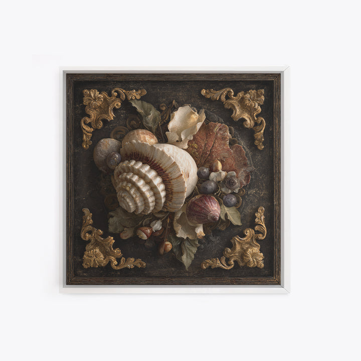 Ornamental Shell and Pearl Composition Framed Canvas Print, Baroque Art, Living Room Wall Art, Living Room Decor, Ornate, BAO-1x1-70