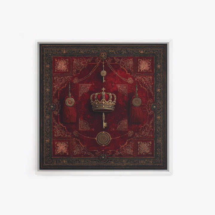 Dark Red Velvet Framed Canvas Print, Baroque Art, Dark Academia Art, Living Room Decor, Fine Art, Ornate, Modern Decor, BAO-1x1-71