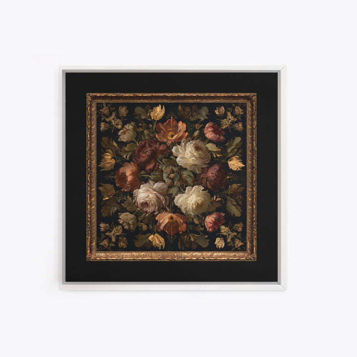 Ornate Gold Frame Illusion Around a Botanical Canvas Print, Baroque Art, Baroque, Living Room Decor, Oil Painting, Ornate, BAO-1x1-81