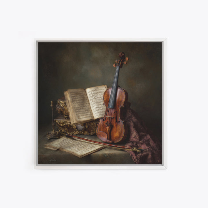 Baroque Violin and Sheet Music Still Life Framed Canvas Print, Baroque Art, Home Decor, Living Room Decor, Fine Art, Ornate, BAO-1x1-83