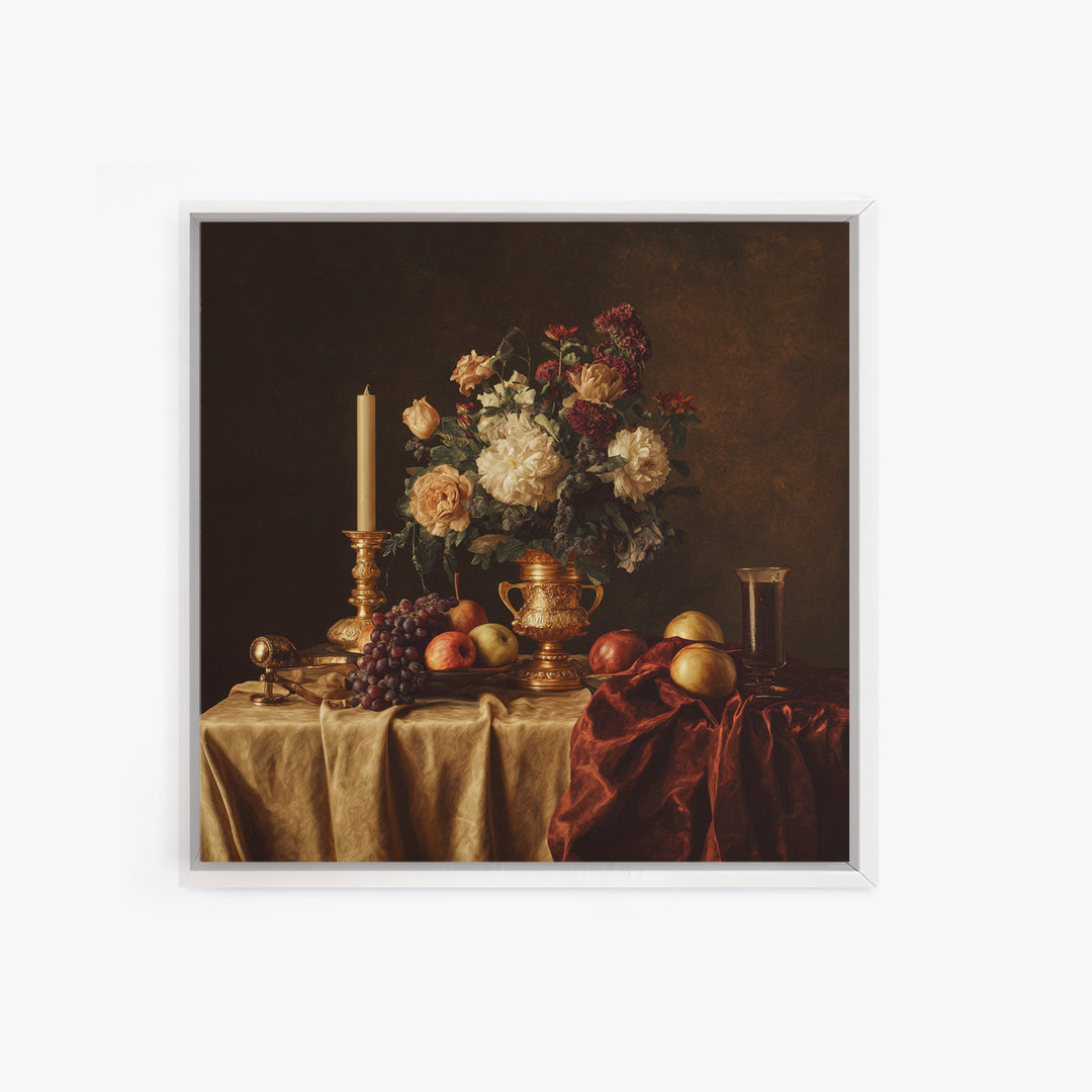 Golden Harp and Roses Canvas Print, Baroque Art, Portrait Painting, Living Room Decor, Fine Art, Ornate, Neutral Decor, BAO-1x1-90