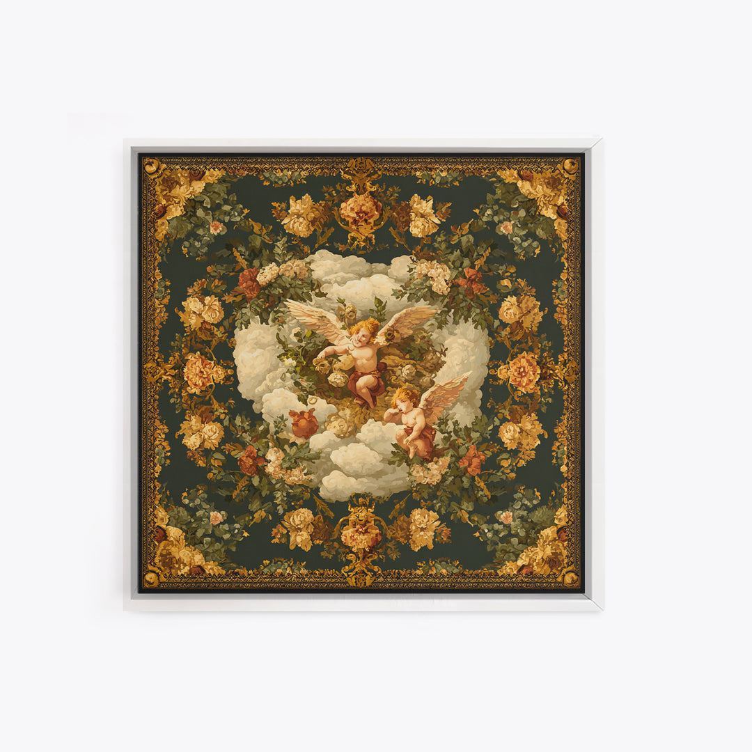 Ornate Cherub Figure Surrounded by Clouds and Canvas Print, Baroque Art, Art Nouveau Decor, Living Room Decor, Fine Art, Ornate, BAO-1x1-98