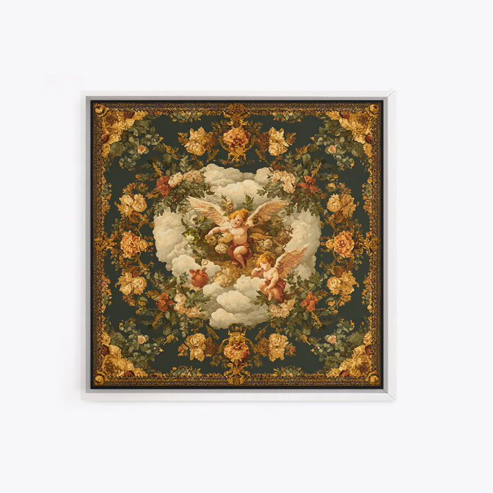 Ornate Cherub Figure Surrounded by Clouds and Canvas Print, Baroque Art, Art Nouveau Decor, Living Room Decor, Fine Art, Ornate, BAO-1x1-98