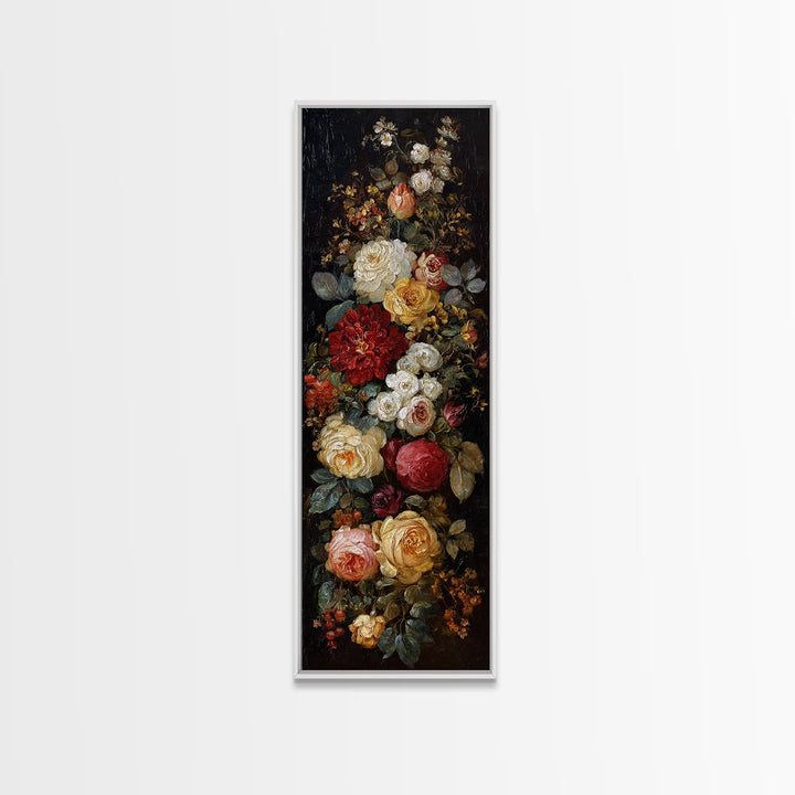 Dark Floral Arrangement Canvas Print, Baroque Art, Gallery Wall, Living Room Decor, Ornate, Neutral Decor, Modern Decor, BAO-1x3-16