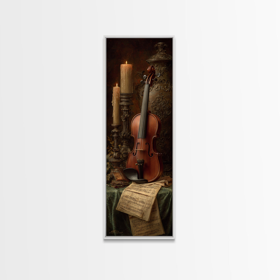 Baroque Violin and Sheet Music Still Life Canvas Print, Baroque Art, Art Nouveau Decor, Living Room Decor, Fine Art, Ornate, BAO-1x3-23