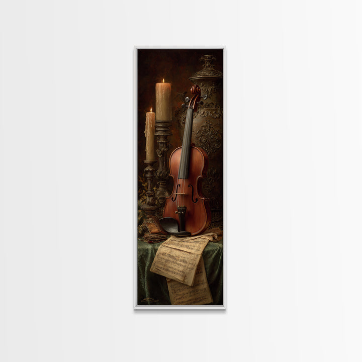 Baroque Violin and Sheet Music Still Life Canvas Print, Baroque Art, Art Nouveau Decor, Living Room Decor, Fine Art, Ornate, BAO-1x3-23