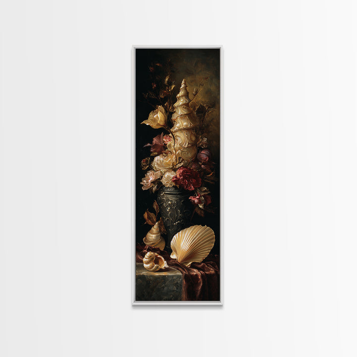 Ornamental Shell and Pearl Composition Framed Canvas Print, Baroque Art, Living Room Wall Art, Living Room Decor, BAO-1x3-34