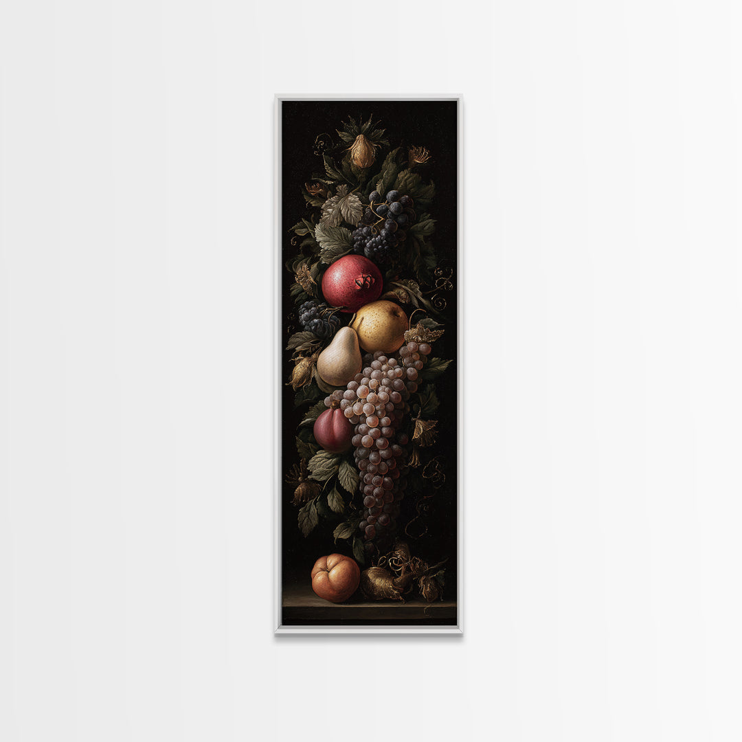 Dramatic Fruit Still Life Canvas Print, Baroque Art, Gallery Wall, Living Room Decor, Fine Art, Ornate, Neutral Decor, BAO-1x3-37