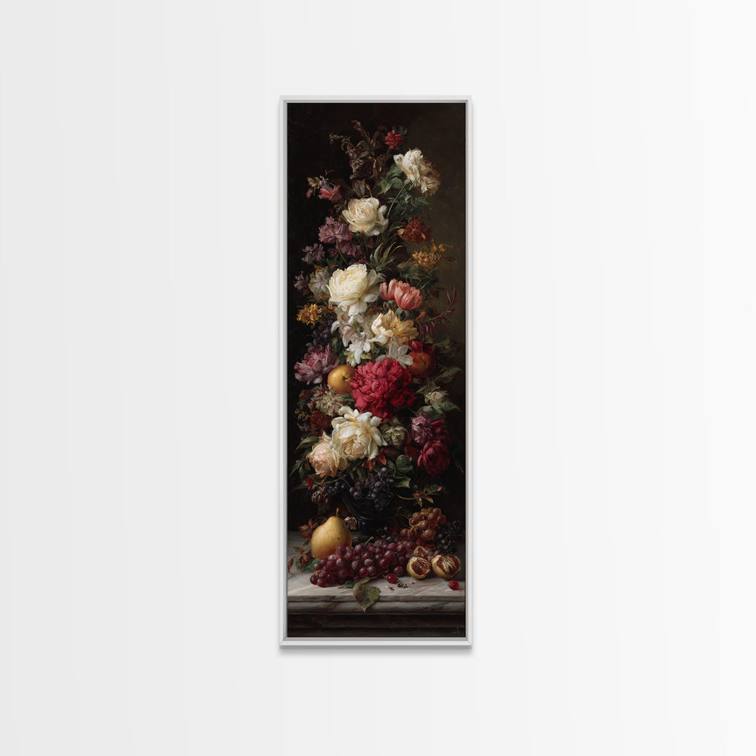 Dark Floral Arrangement Canvas Print, Baroque Art, Wall Decor, Living Room Decor, Oil Painting, Ornate, Contemporary Art, BAO-1x3-40