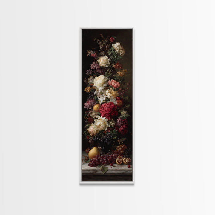 Dark Floral Arrangement Canvas Print, Baroque Art, Wall Decor, Living Room Decor, Oil Painting, Ornate, Contemporary Art, BAO-1x3-40