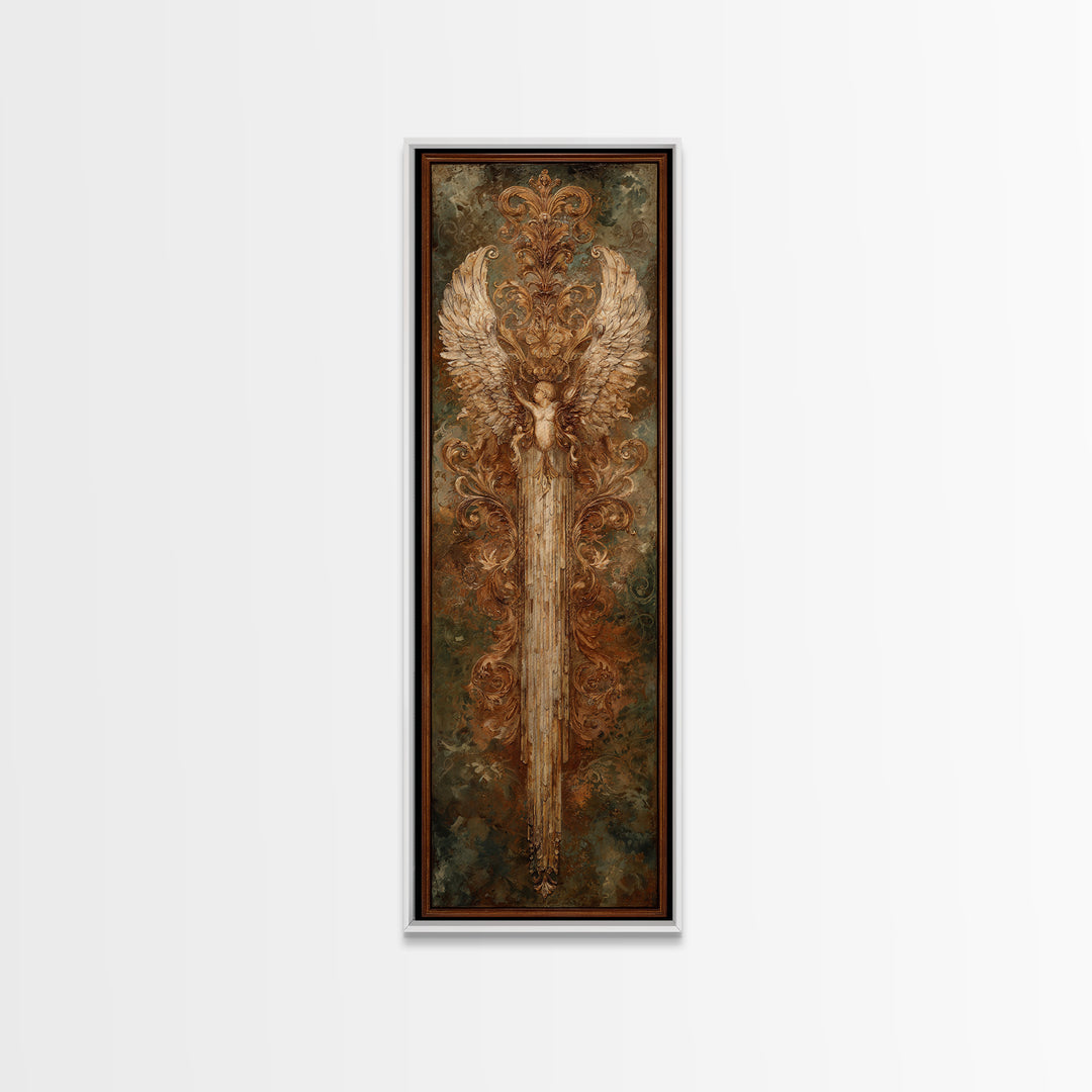 Gilded Angel Wings Emerging from Storm Clouds Canvas Print, Baroque Art, Minimalist Wall Art, Living Room Decor, Ornate, BAO-1x3-42