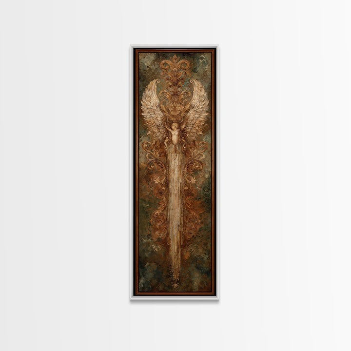 Gilded Angel Wings Emerging from Storm Clouds Canvas Print, Baroque Art, Minimalist Wall Art, Living Room Decor, Ornate, BAO-1x3-42