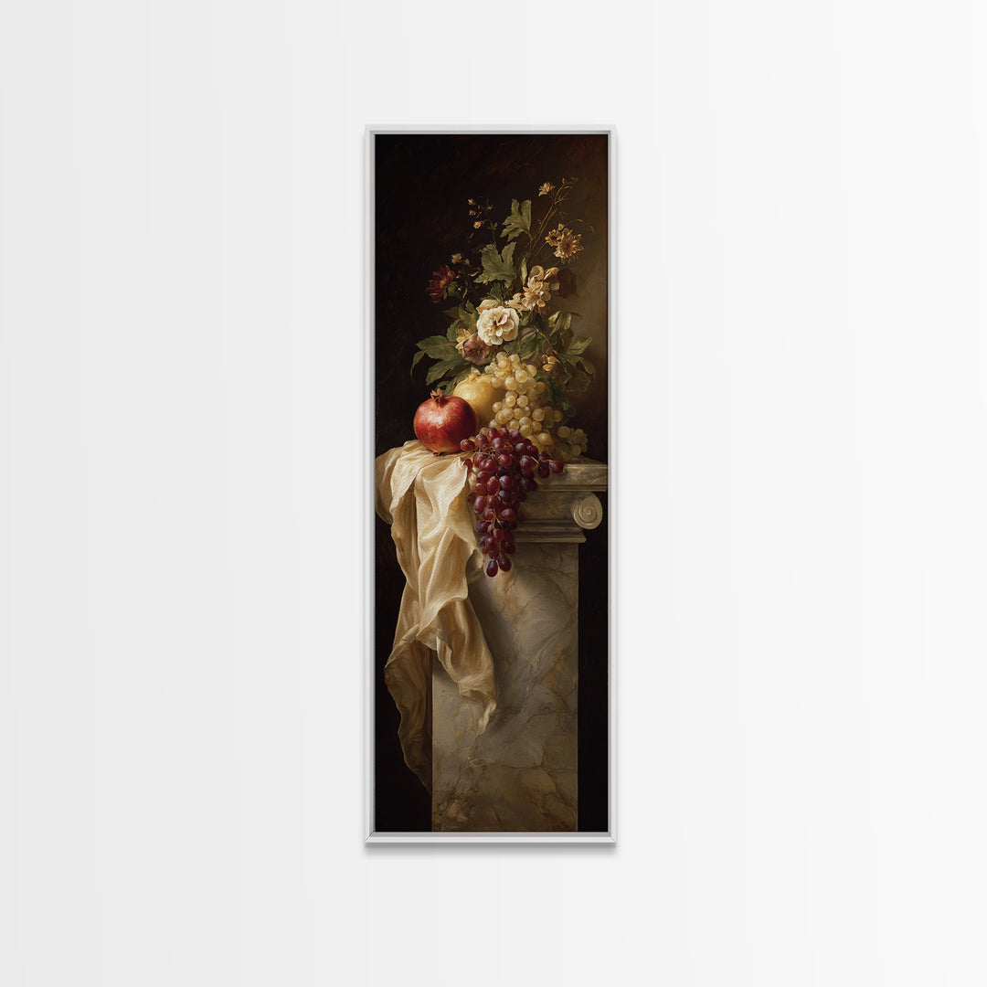 Pomegranate and Grapes on a Marble Ledge Canvas Print, Baroque Art, Art Nouveau Decor, Living Room Decor, Fine Art, Ornate, BAO-1x3-44