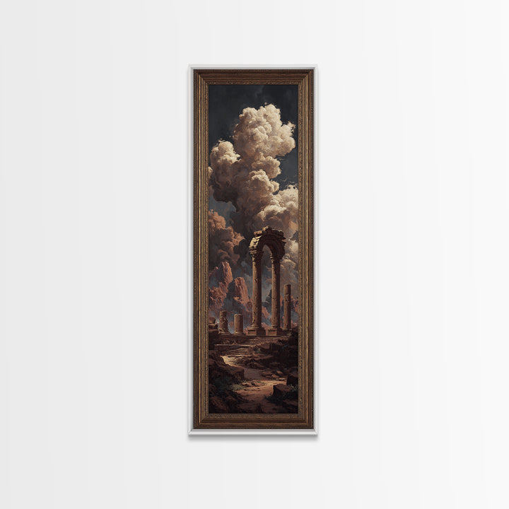 Classical Ruins Beneath a Dramatic Sky Canvas Print, Baroque Art, Fine Art Print, Living Room Decor, Oil Painting, Ornate, BAO-1x3-55