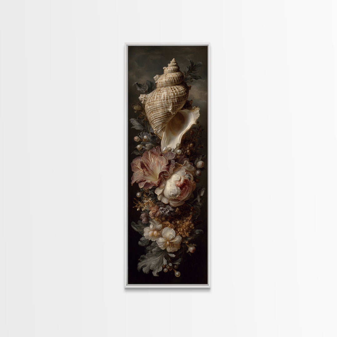 Ornamental Shell and Pearl Composition Framed Canvas Print, Baroque Art, Living Room Wall Art, Living Room Decor, BAO-1x3-58