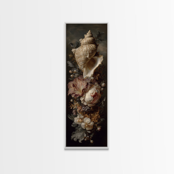 Ornamental Shell and Pearl Composition Framed Canvas Print, Baroque Art, Living Room Wall Art, Living Room Decor, BAO-1x3-58