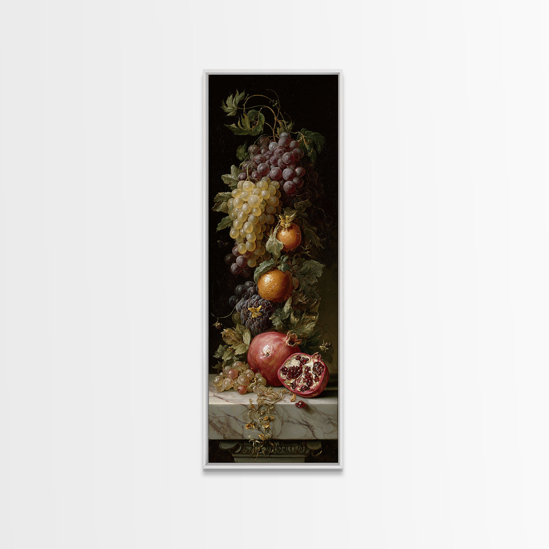 Pomegranate and Grapes on a Marble Ledge Canvas Print, Baroque Art, Luxury Decor, Living Room Decor, Fine Art, Ornate, BAO-1x3-68