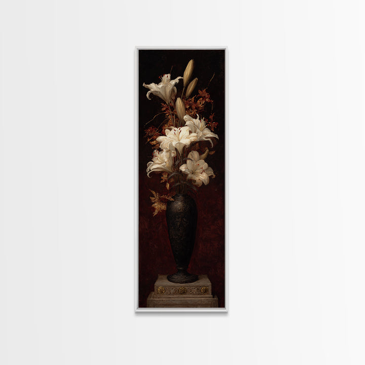 Dramatic White Lilies Canvas Print, Baroque Art, Art Print, Living Room Decor, Fine Art, Ornate, Oil Painting, Digital Wall Art, BAO-1x3-72