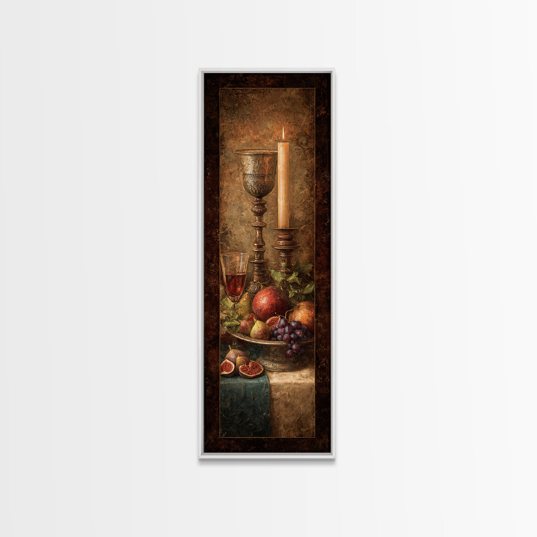 Candlelit Table with Silver Goblet and Figs Canvas Print, Baroque Art, Fine Art Print, Living Room Decor, Fine Art, Ornate, BAO-1x3-73