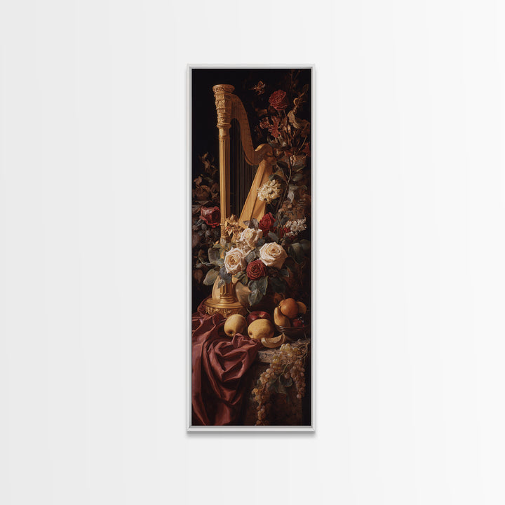 Golden Harp and Roses Canvas Print, Baroque Art, Portrait Painting, Living Room Decor, Fine Art, Ornate, Neutral Decor, BAO-1x3-78