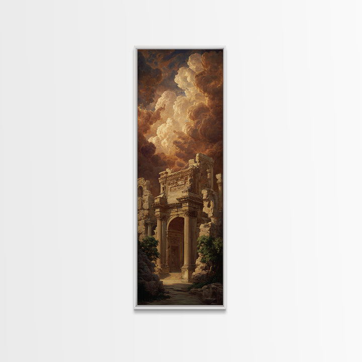 Classical Ruins Beneath a Dramatic Sky Framed Canvas Print, Baroque Art, Room Decor, Living Room Decor, Fine Art, Ornate, BAO-1x3-79