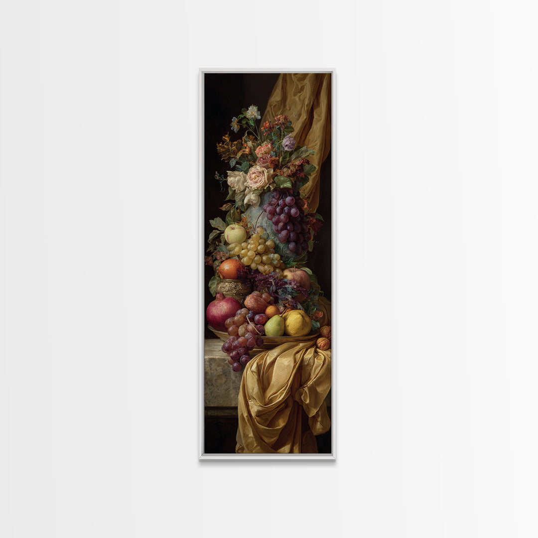 Lavish Banquet Fruit Composition Framed Canvas Print, Baroque Art, Eclectic Wall Art, Living Room Decor, Fine Art, Ornate, BAO-1x3-8