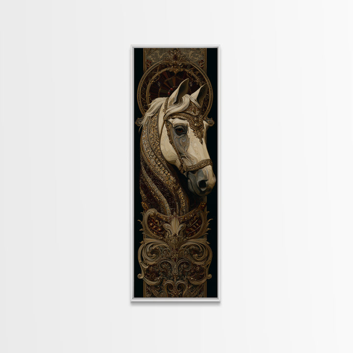 Dramatic Horse Portrait Framed Canvas Print, Baroque Art, Boho Decor, Living Room Decor, Fine Art, Ornate, Printable Wall Art, BAO-1x3-84