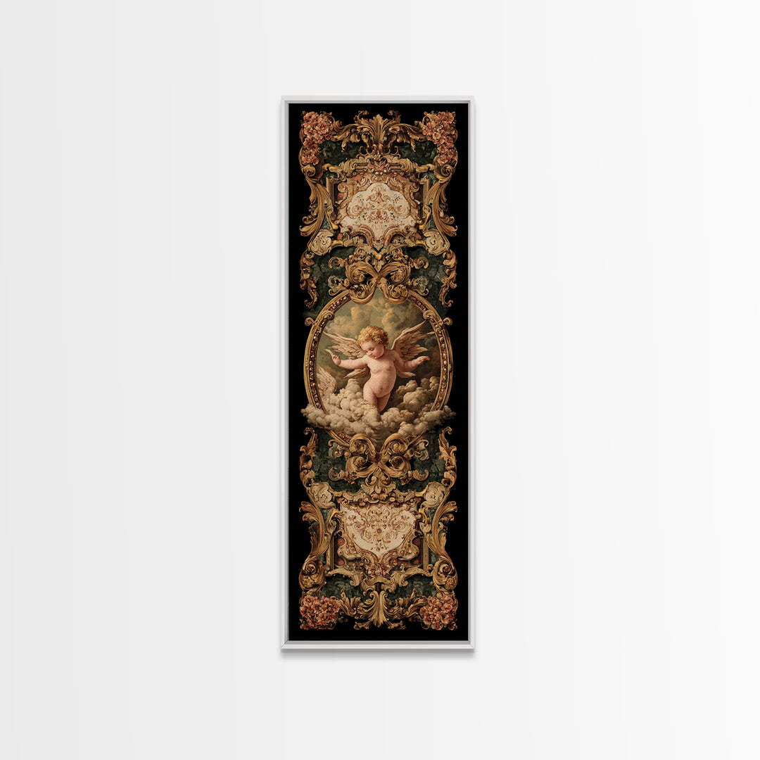 Ornate Cherub Figure Surrounded by Clouds and Canvas Print, Baroque Art, Art Nouveau Decor, Living Room Decor, Fine Art, Ornate, BAO-1x3-86