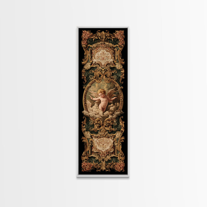 Ornate Cherub Figure Surrounded by Clouds and Canvas Print, Baroque Art, Art Nouveau Decor, Living Room Decor, Fine Art, Ornate, BAO-1x3-86
