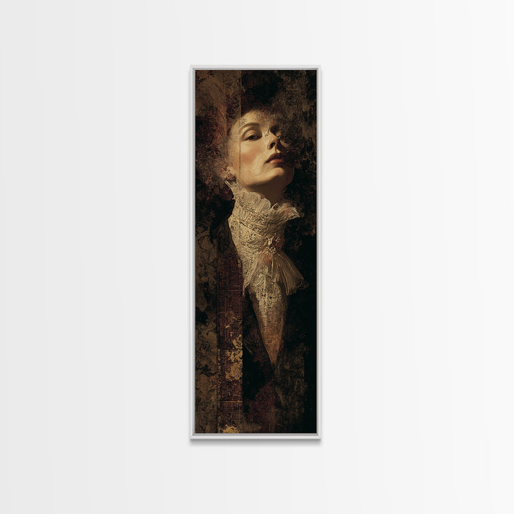 Classical Portrait with Lace Collar and Jewel Framed Canvas Print, Baroque Art, Decor, Living Room Decor, Fine Art, Ornate, BAO-1x3-91