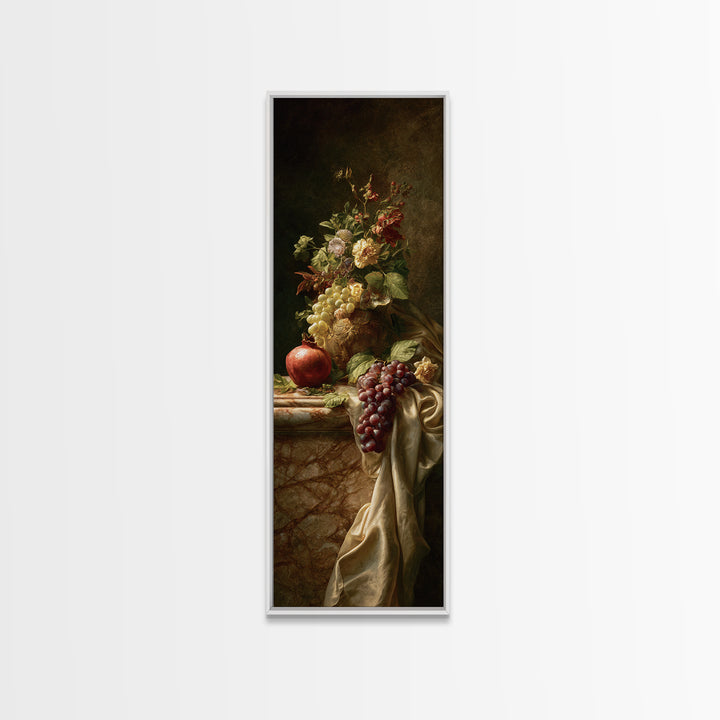 Pomegranate and Grapes on a Marble Ledge Framed Canvas Print, Baroque Art, Contemporary Art, Living Room Decor, Ornate, BAO-1x3-92