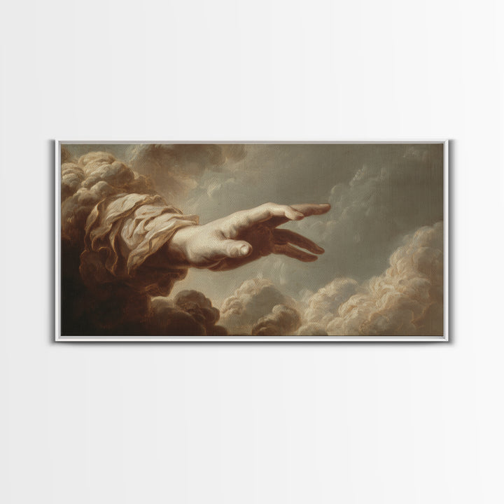 Angelic Hand Reaching Through Clouds Canvas Print, Baroque Art, Gallery Decor, Living Room Decor, Ornate, Minimalist Decor, BAO-2x1-17