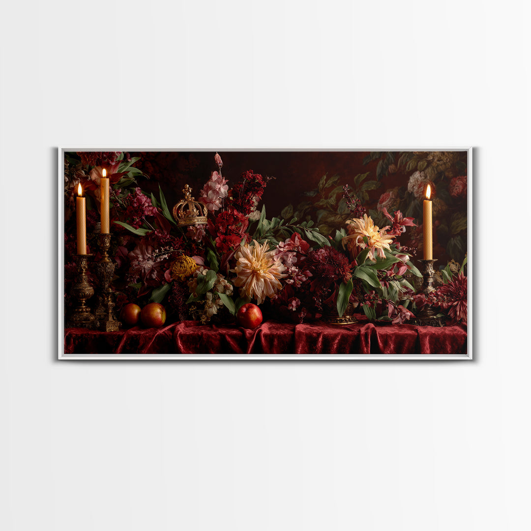 Dark Red Velvet Framed Canvas Print, Baroque Art, Dark Academia Art, Living Room Decor, Fine Art, Ornate, Modern Decor, BAO-2x1-19
