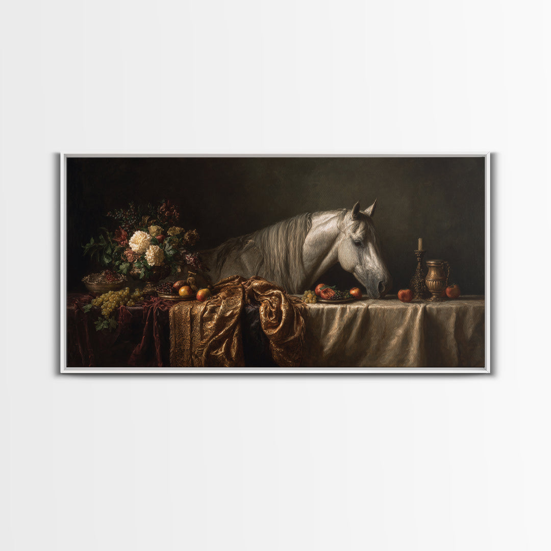 Dramatic Horse Portrait Framed Canvas Print, Baroque Art, Modern Decor, Living Room Decor, Fine Art, Ornate, Poster, Painting, BAO-2x1-20