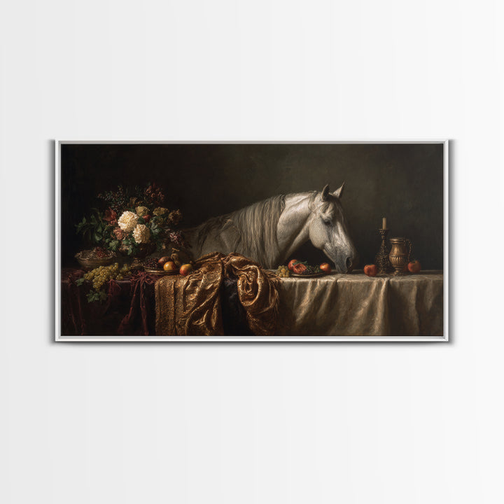 Dramatic Horse Portrait Framed Canvas Print, Baroque Art, Modern Decor, Living Room Decor, Fine Art, Ornate, Poster, Painting, BAO-2x1-20