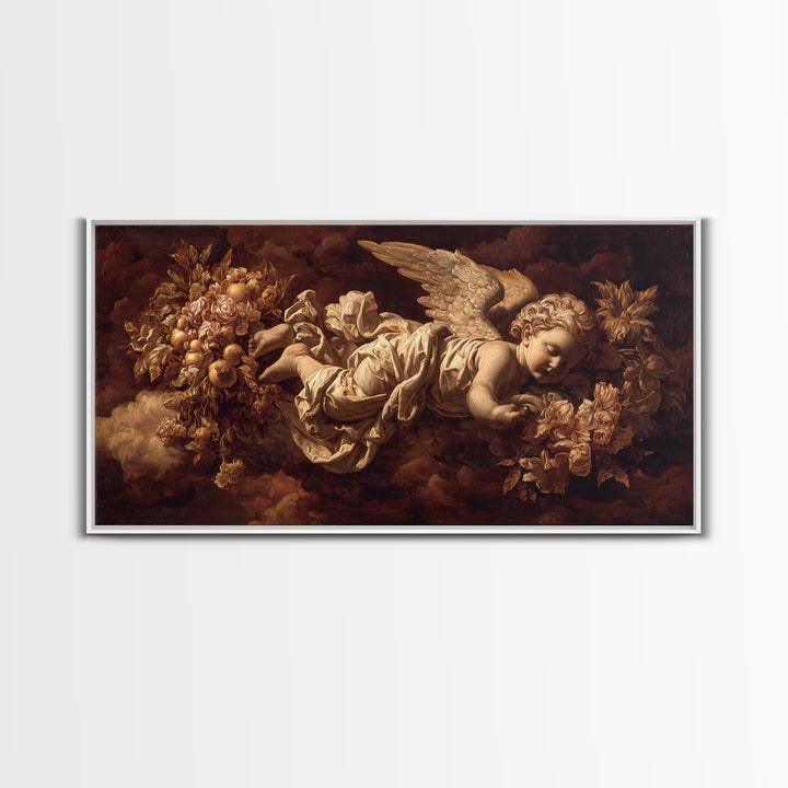 Ornate Cherub Figure Surrounded by Clouds and Canvas Print, Baroque Art, Art Nouveau Decor, Living Room Decor, Fine Art, Ornate, BAO-2x1-22