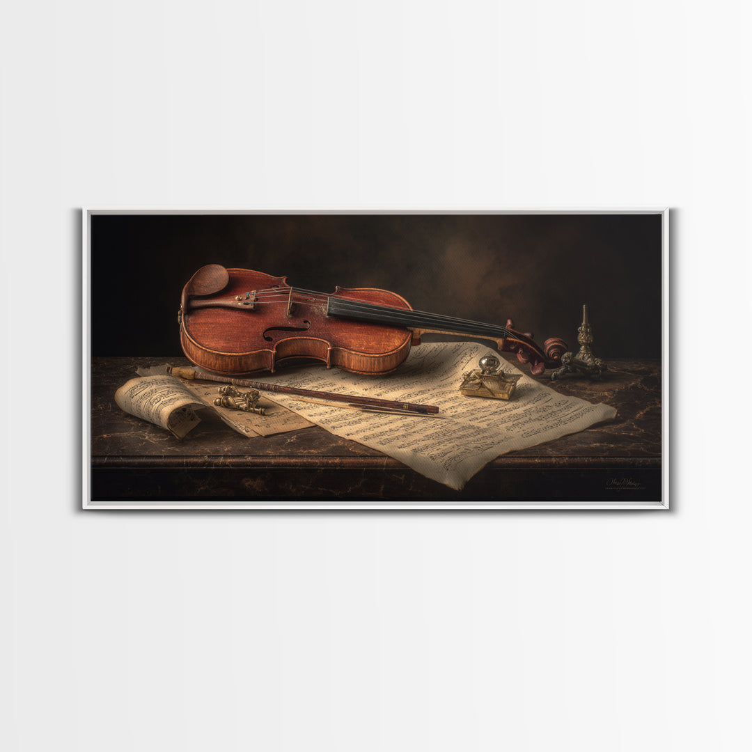 Baroque Violin and Sheet Music Still Life Canvas Print, Baroque Art, Art, Living Room Decor, Fine Art, Ornate, Modern Wall Art, BAO-2x1-31