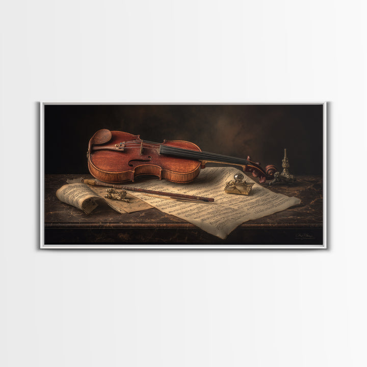 Baroque Violin and Sheet Music Still Life Canvas Print, Baroque Art, Art, Living Room Decor, Fine Art, Ornate, Modern Wall Art, BAO-2x1-31