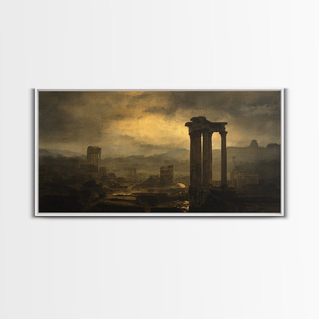 Classical Ruins Beneath a Dramatic Sky Canvas Print, Baroque Art, Minimalist Decor, Living Room Decor, Oil Painting, Ornate, BAO-2x1-39