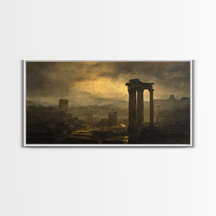 Classical Ruins Beneath a Dramatic Sky Canvas Print, Baroque Art, Minimalist Decor, Living Room Decor, Oil Painting, Ornate, BAO-2x1-39