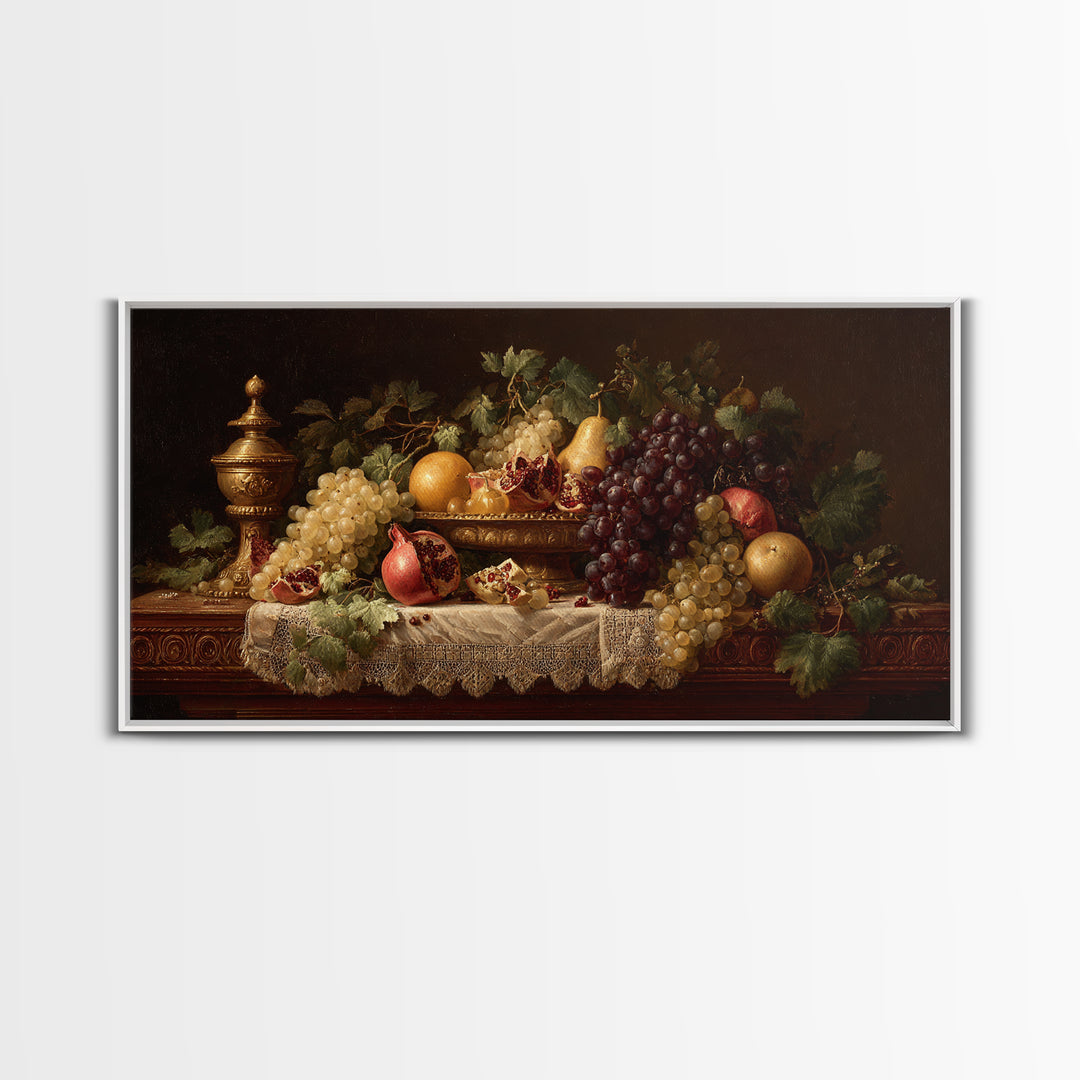 Lavish Banquet Fruit Composition Framed Canvas Print, Baroque Art, Contemporary Art, Living Room Decor, Fine Art, Ornate, BAO-2x1-40