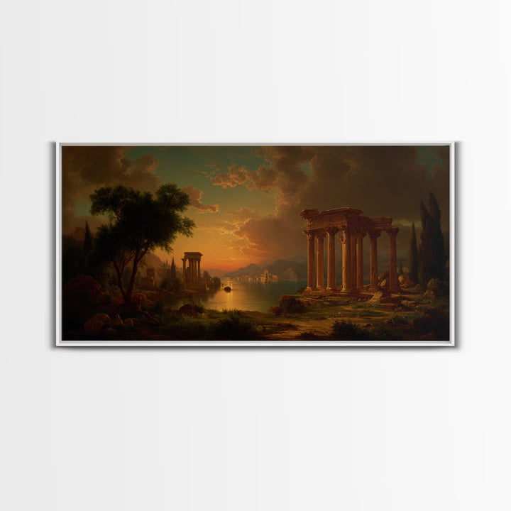 Classical Ruins Beneath a Dramatic Sky Canvas Print, Baroque Art, Dark Academia Decor, Living Room Decor, Fine Art, Ornate, BAO-2x1-63