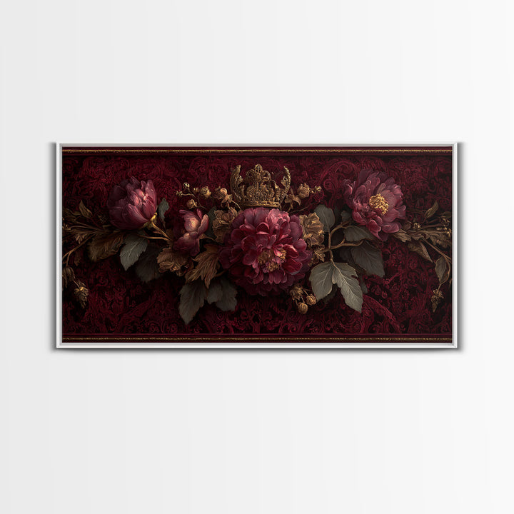 Dark Red Velvet Framed Canvas Print, Baroque Art, Dark Academia Art, Living Room Decor, Fine Art, Ornate, Modern Decor, BAO-2x1-67