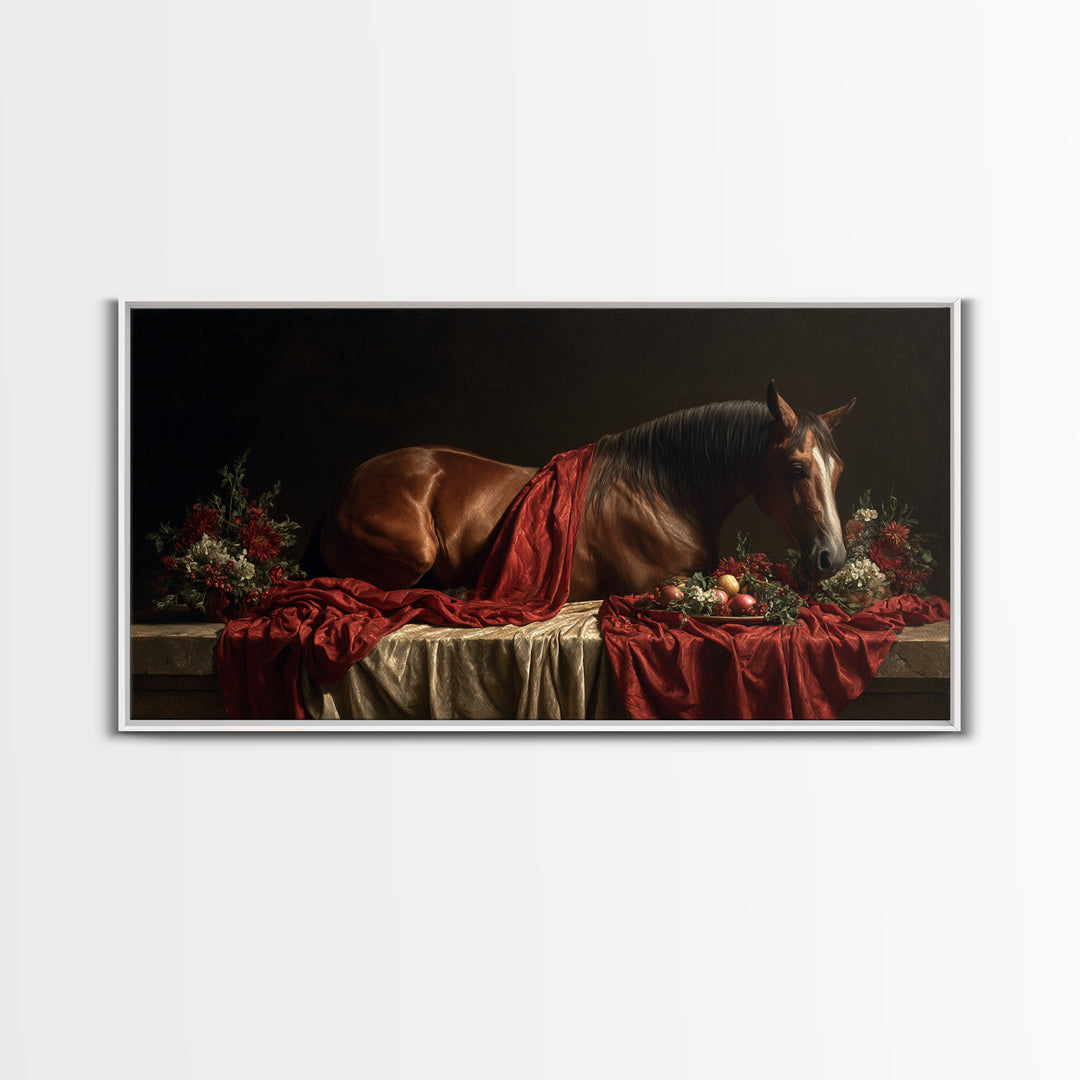 Dramatic Horse Portrait Canvas Print, Baroque Art, Canvas, Living Room Decor, Fine Art, Ornate, Room Decor Aesthetic, BAO-2x1-68