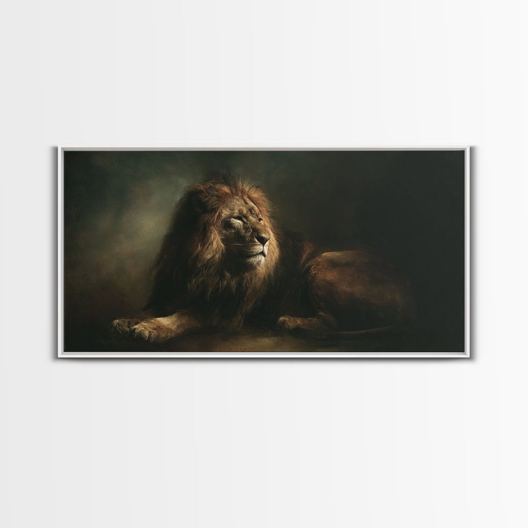 Royal Lion Portrait Framed Canvas Print, Baroque Art, Textured Painting, Living Room Decor, Fine Art, Ornate, Printable Art, BAO-2x1-85