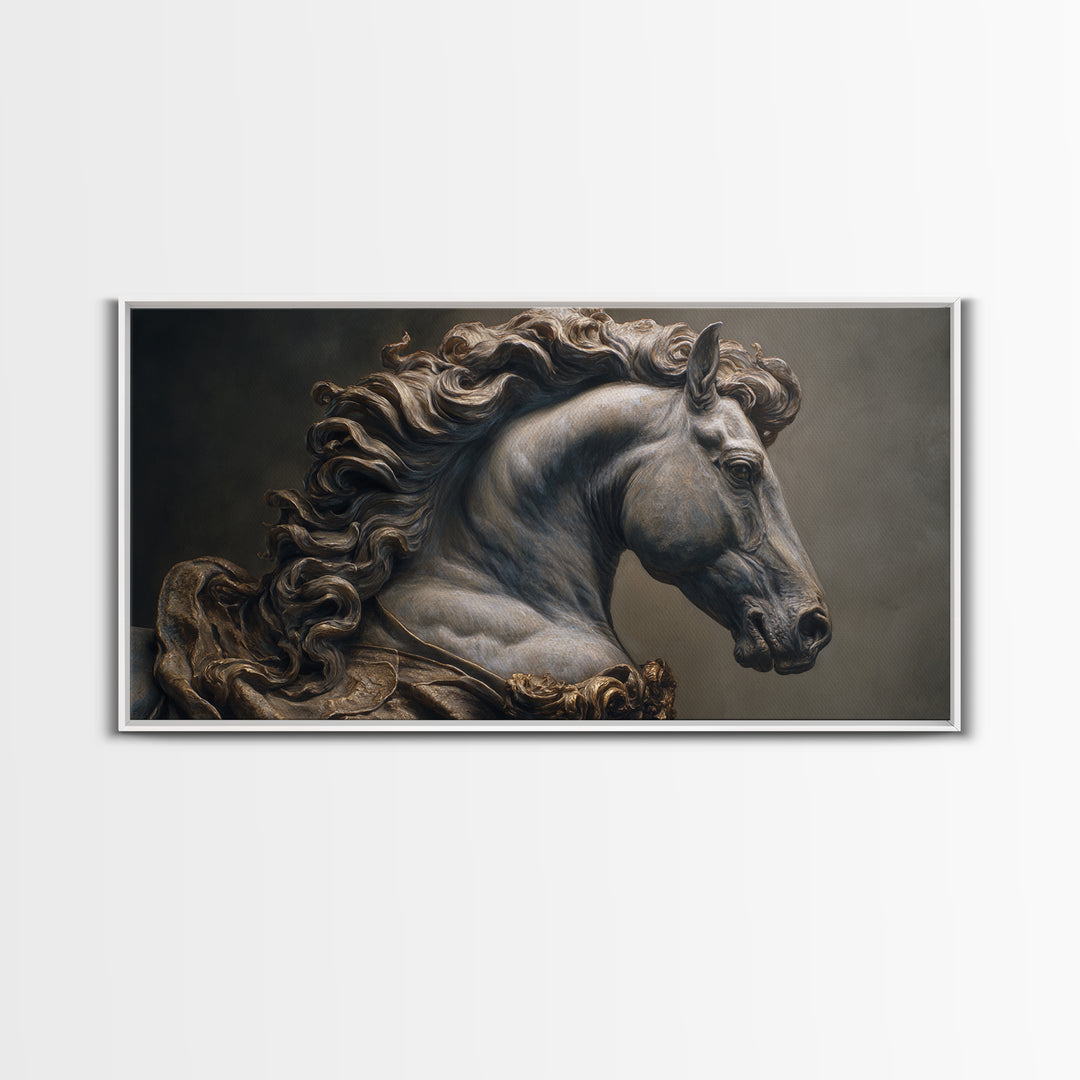 Dramatic Horse Portrait Framed Canvas Print, Baroque Art, 3d Wall Art, Living Room Decor, Oil Painting, Ornate, BAO-2x1-92