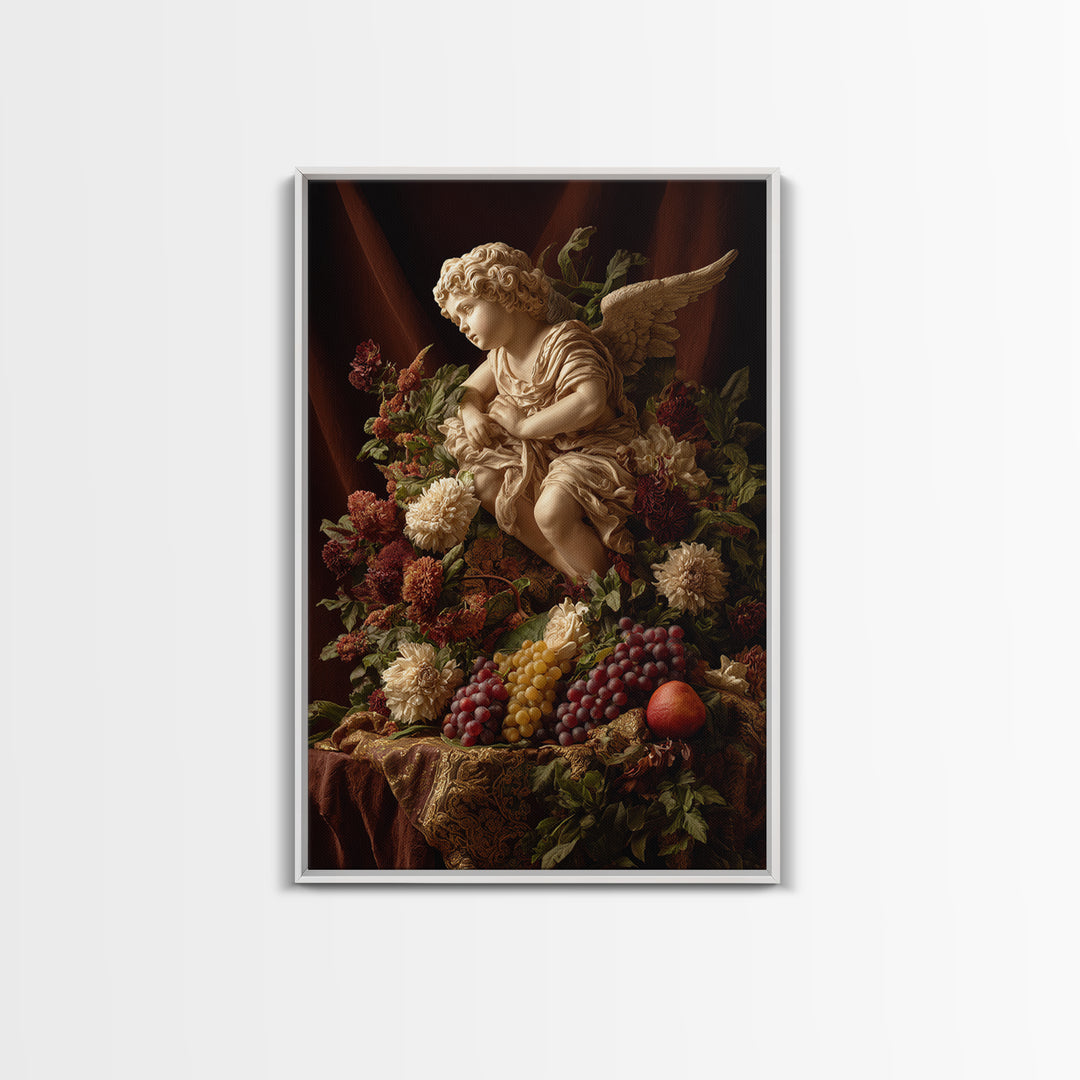 Ornate Cherub Figure Surrounded by Clouds and Canvas Print, Baroque Art, Art Nouveau Decor, Living Room Decor, Fine Art, Ornate, BAO-2x3-10