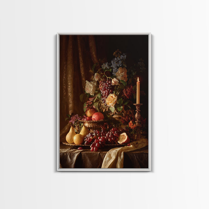 Lavish Banquet Fruit Composition Framed Canvas Print, Baroque Art, Eclectic Wall Art, Living Room Decor, Fine Art, Ornate, BAO-2x3-100
