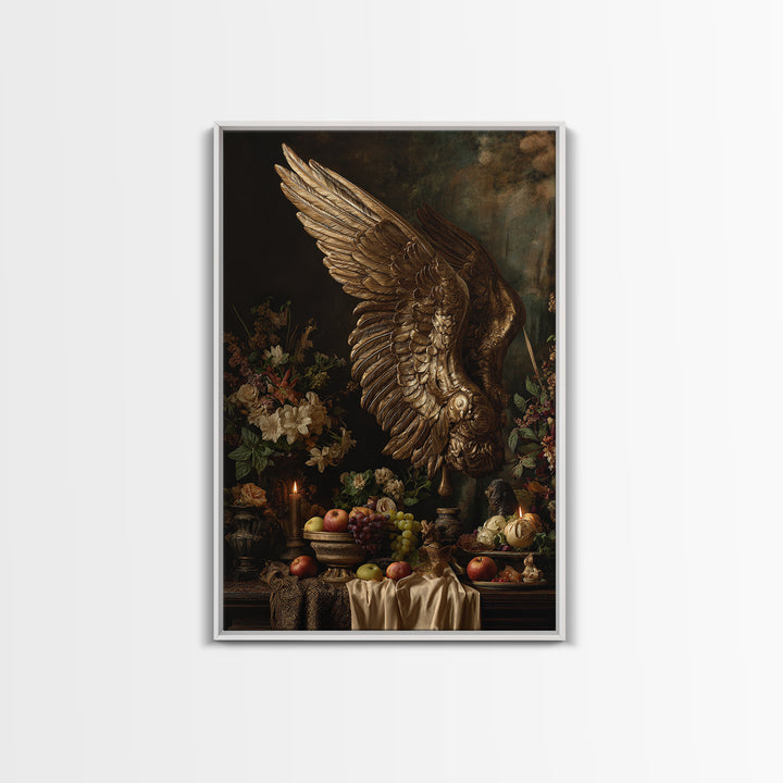 Gilded Angel Wings Emerging from Storm Clouds Canvas Print, Baroque Art, Baroque, Living Room Decor, Oil Painting, Ornate, BAO-2x3-14