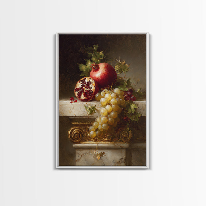 Pomegranate and Grapes on a Marble Ledge Canvas Print, Baroque Art, Printable Wall Art, Living Room Decor, Fine Art, Ornate, BAO-2x3-16